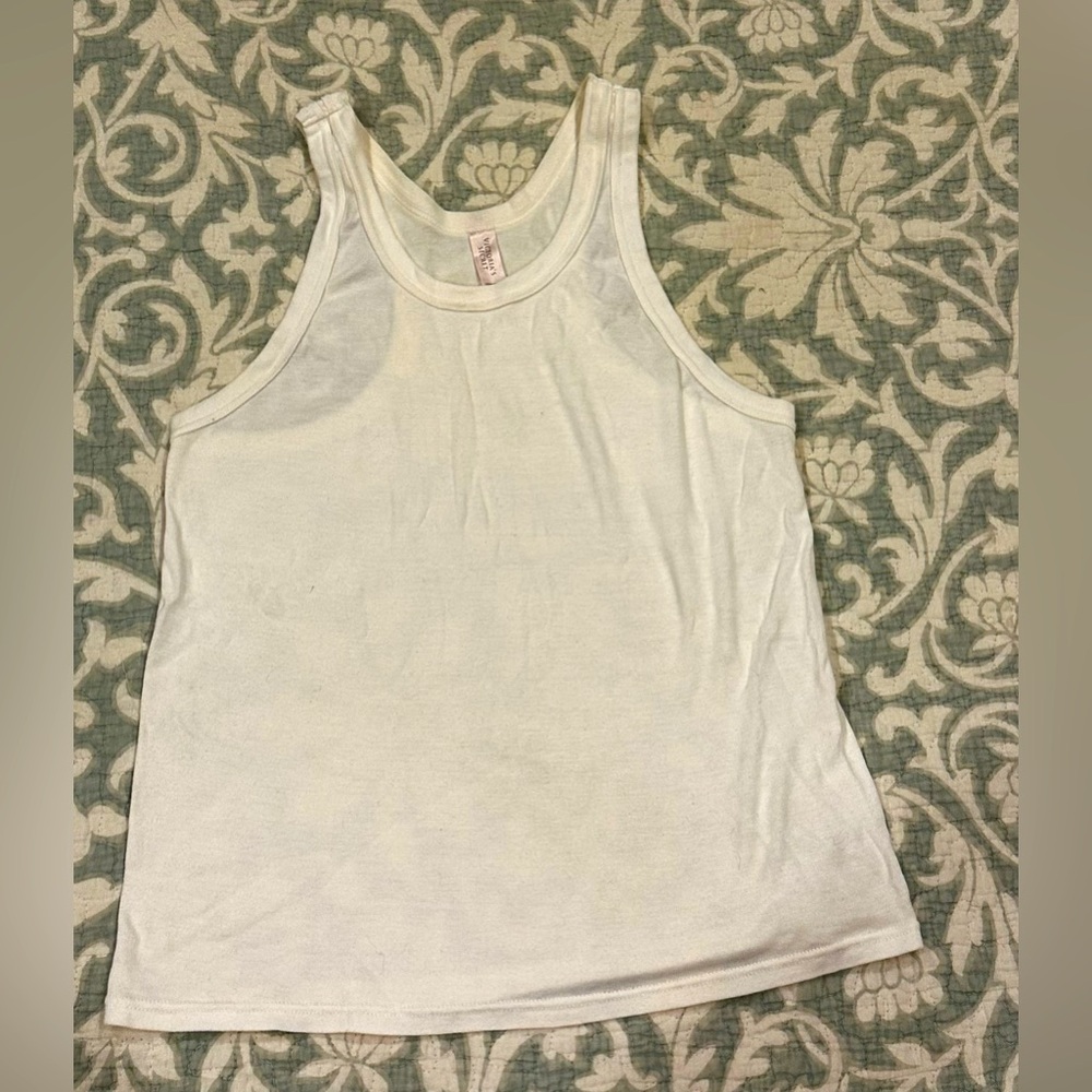 Vintage Y2K Victorias Secret pink label white cotton soft racer back tank Medium